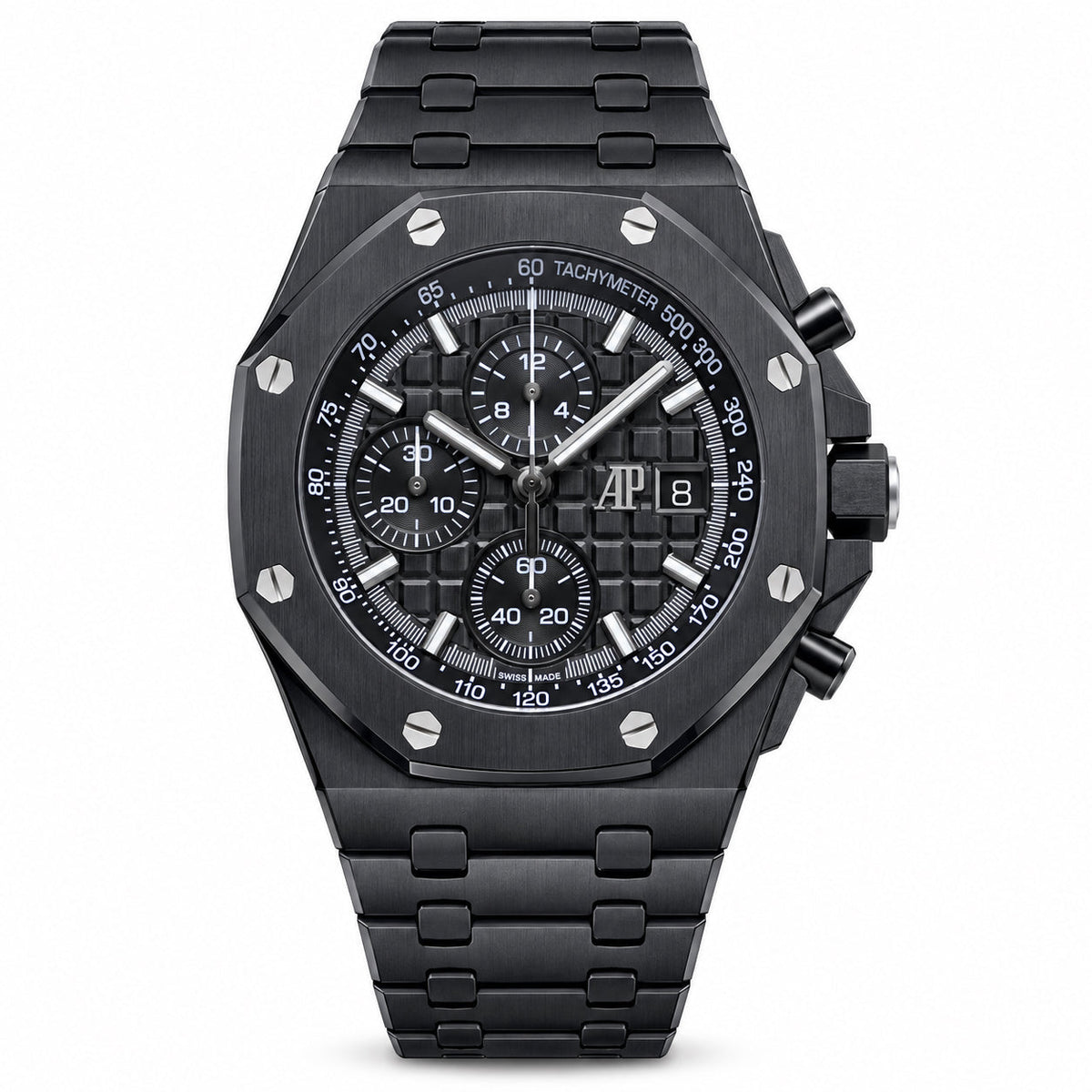 Audemars Piguet Royal Oak Offshore Chronograph Full Black Ceramic Mega Tapisserie Dial Tachymeter 44mm
