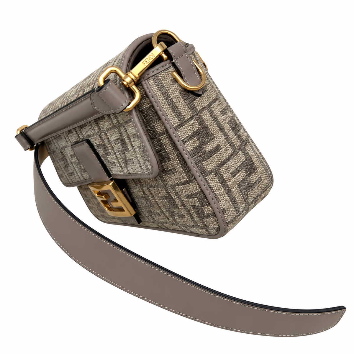 Fendi FF Shoulder Bag – Jacquard Canvas & Leather Trim, Flap Closure, 24cm