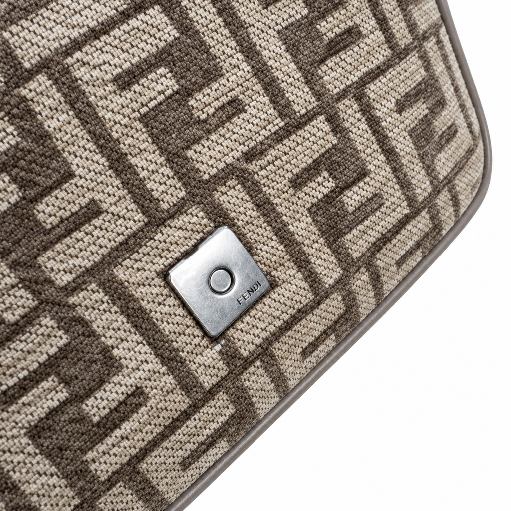Fendi FF Shoulder Bag – Jacquard Canvas & Leather Trim, Flap Closure, 24cm