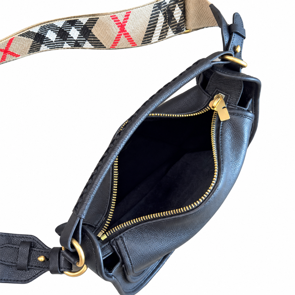 Burberry Noir Saddle Bag with Signature Check Strap