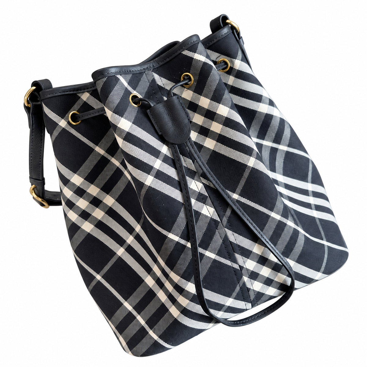 Burberry Heritage Black Check Bucket Bag