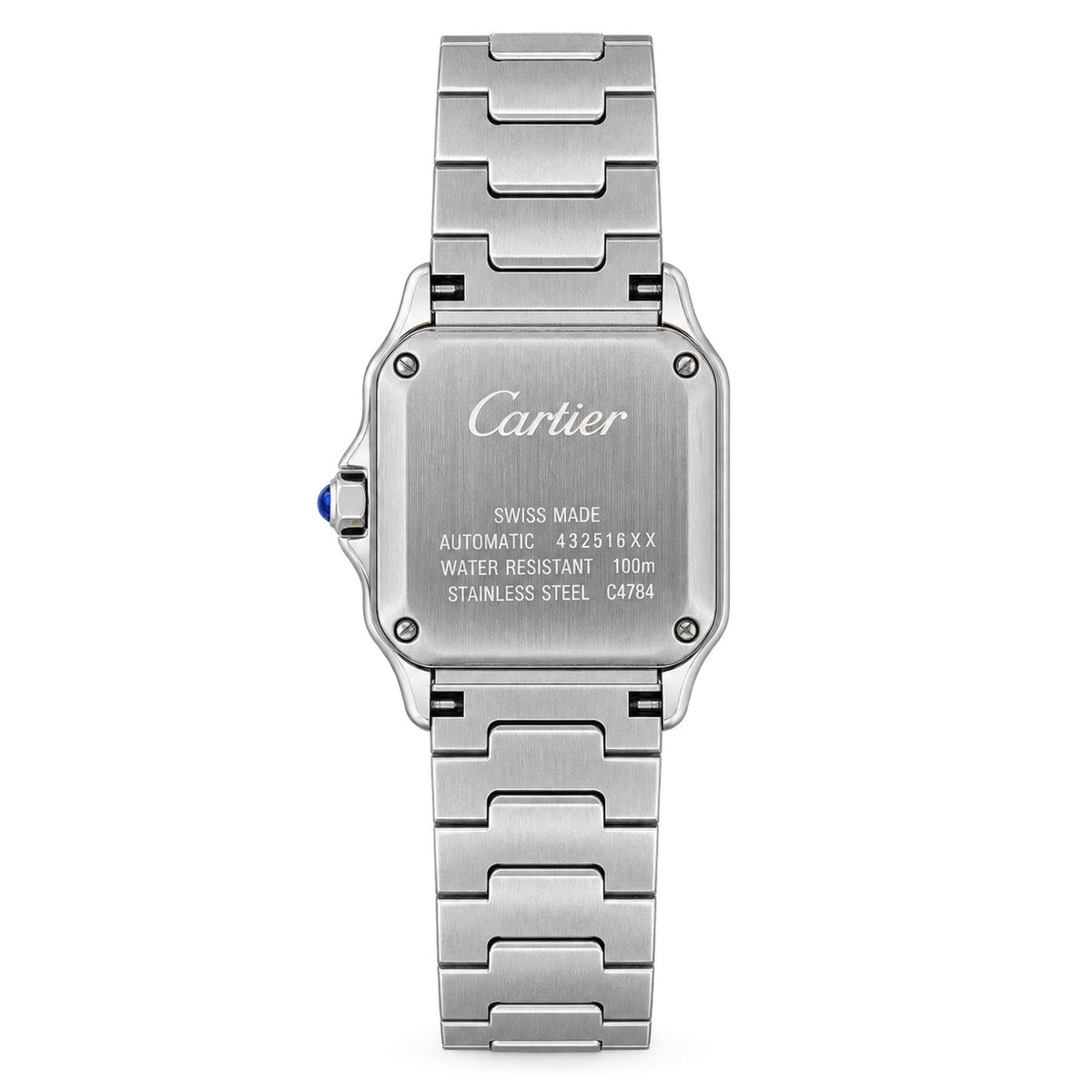 Cartier Santos de Cartier Large Stainless Steel White Dial Roman Numeral Blue Hands Steel Bracelet Automatic Watch