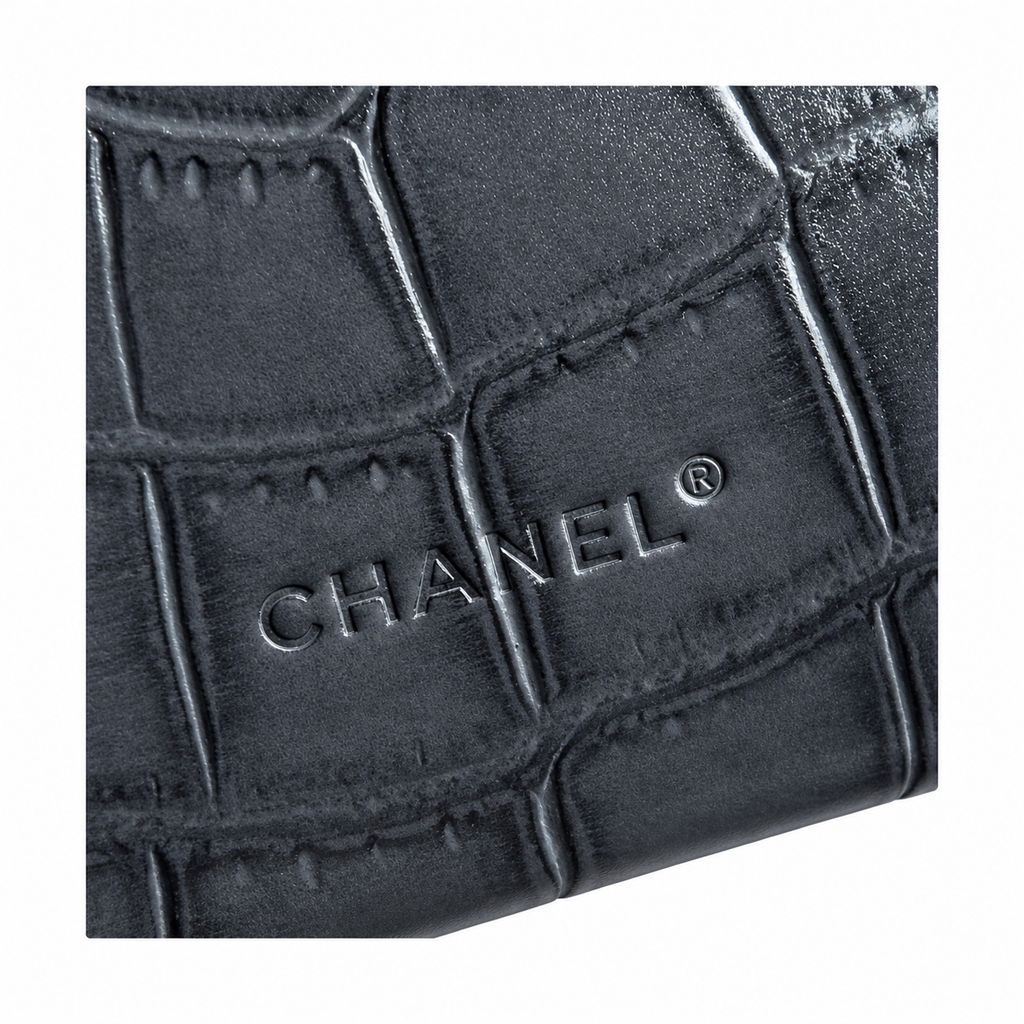 Chanel Croc-Embossed Zip Top Handle Chain Bag in Grey