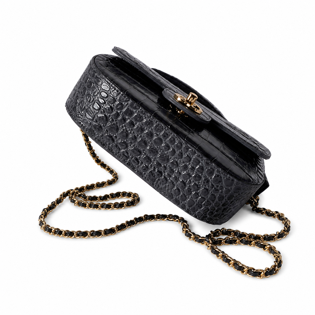 Chanel Mini Flap Croc-Embossed Black Top Handle Bag