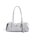 Dove Grey Soft Leather Pillow Shoulder Bag with Tassel Charm