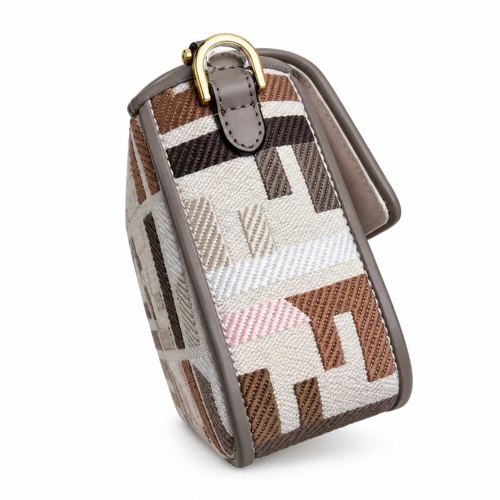 Fendi FF Shoulder Bag – Jacquard Canvas & Leather Trim, Flap Closure, 26cm